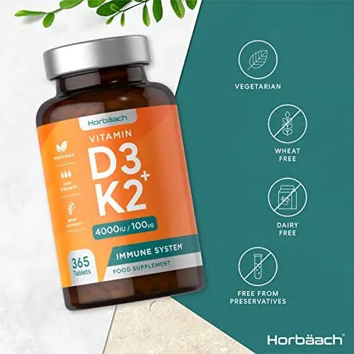 Vitamin D3 K2 High Strength Tablets | 365 Count | Vitamin D3 4000iu and Vitamin K2 MK7 - TrustMedUSA