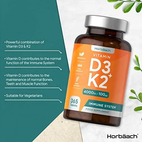Vitamin D3 K2 High Strength Tablets | 365 Count | Vitamin D3 4000iu and Vitamin K2 MK7 - TrustMedUSA