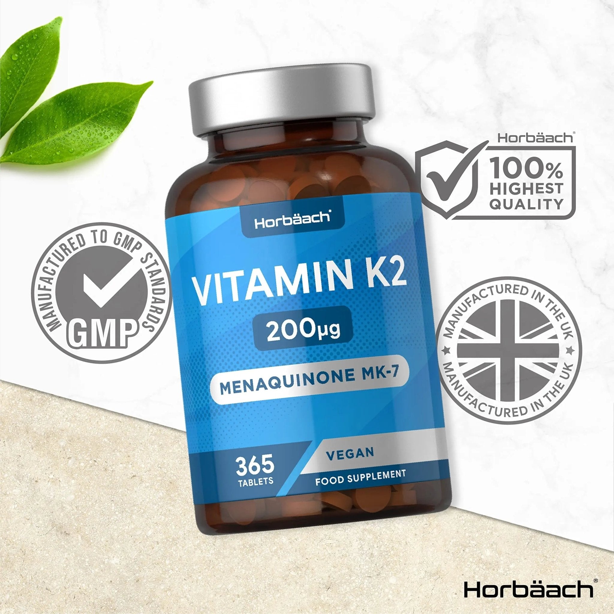 Vitamin K2 MK7 200ug | 365 Vegan Tablets | High Strength Menaquinone MK-7 - TrustMedUSA
