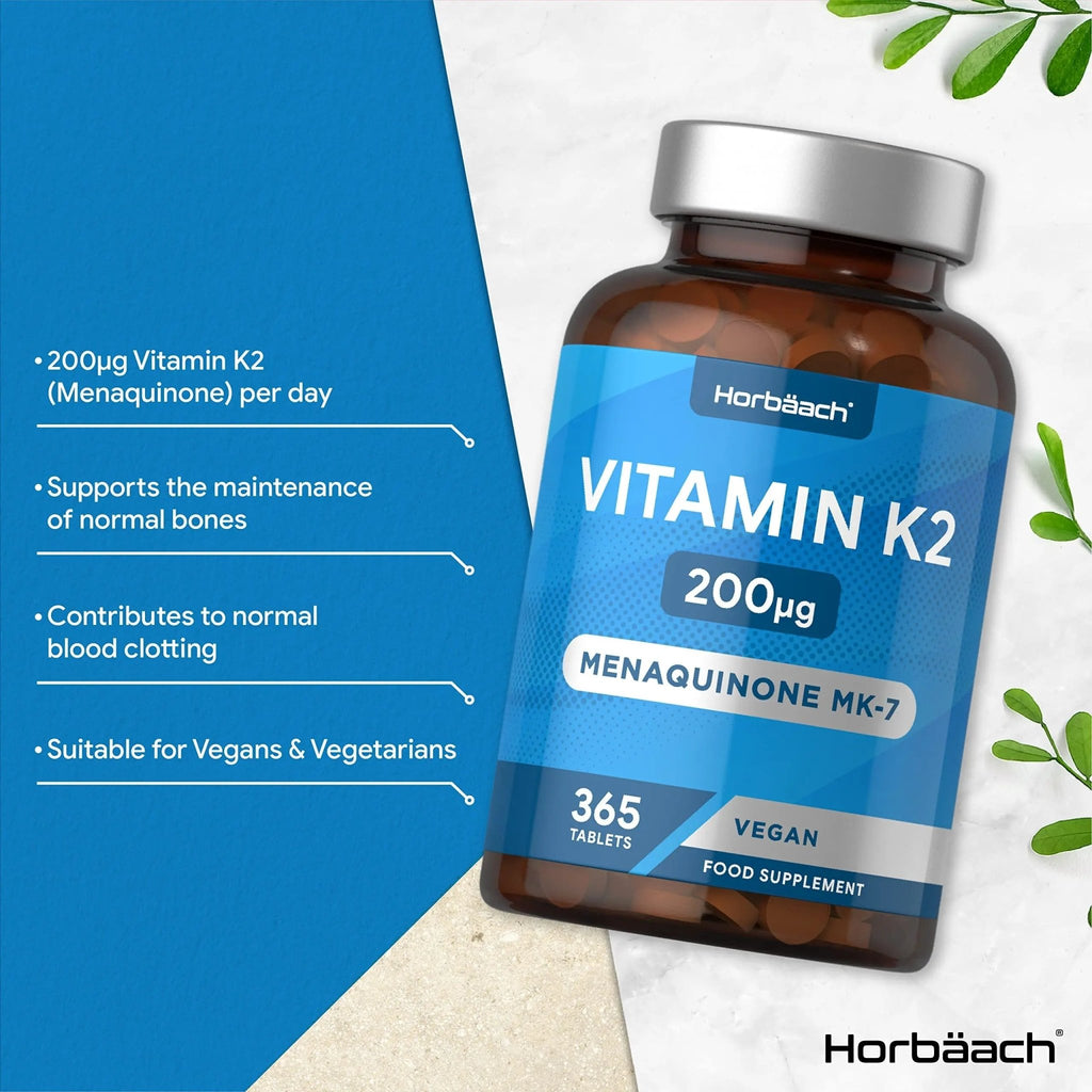 Vitamin K2 MK7 200ug | 365 Vegan Tablets | High Strength Menaquinone MK-7 - TrustMedUSA