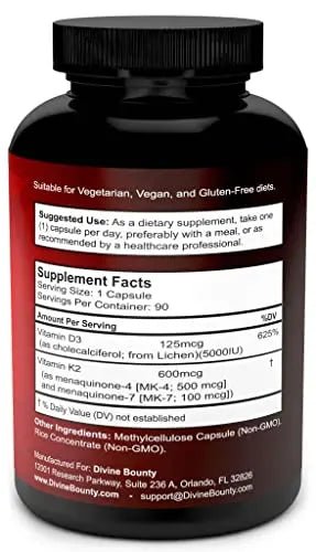 Vitamin K2 (MK7 & MK4) with D3 Supplement - Vitamin K & D as MK-7 100mcg, MK-4 500mcg - TrustMedUSA