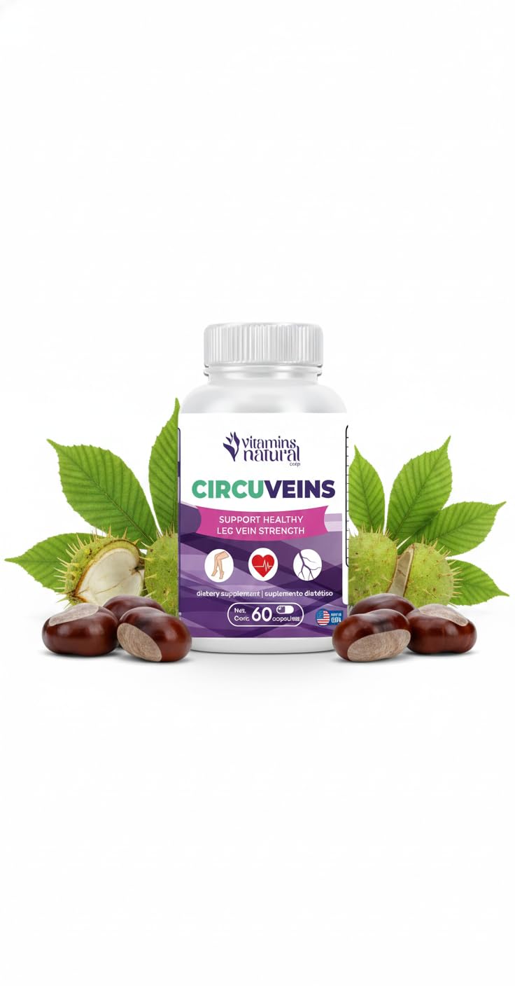 VITAMINS NATURAL CORP. CircuVeins Varicose Veins Support for Legs Capsules – Organic Vein Health Supplement with Horse Chestnut Grape Extract and Cayenne Pepper – 60 Capsules - TrustMedUSA