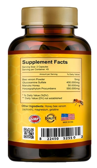 VITAMISAN Premium Natural Bee Venom with glucosamine sulfate Veneno Abeja 90 Capsulas Apitoxin Manuka Honey Dietary Supplement - TrustMedUSA