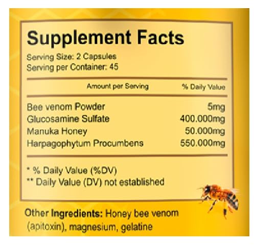 VITAMISAN Premium Natural Bee Venom with glucosamine sulfate Veneno Abeja 90 Capsulas Apitoxin Manuka Honey Dietary Supplement - TrustMedUSA