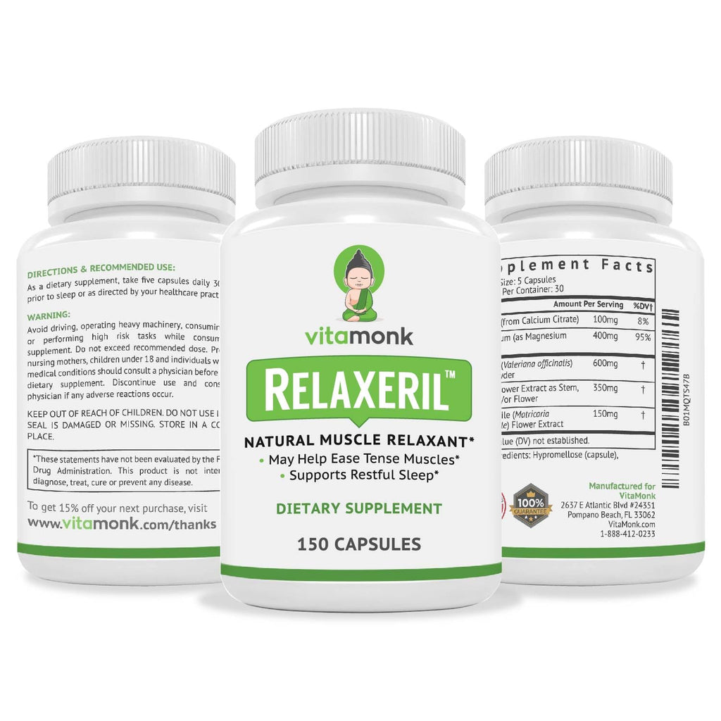 VitaMonk Relaxeril™ All-Natural Muscle Relaxer - Muscle Relaxer Supplement - Complete Muscle Relaxing Formula - TrustMedUSA