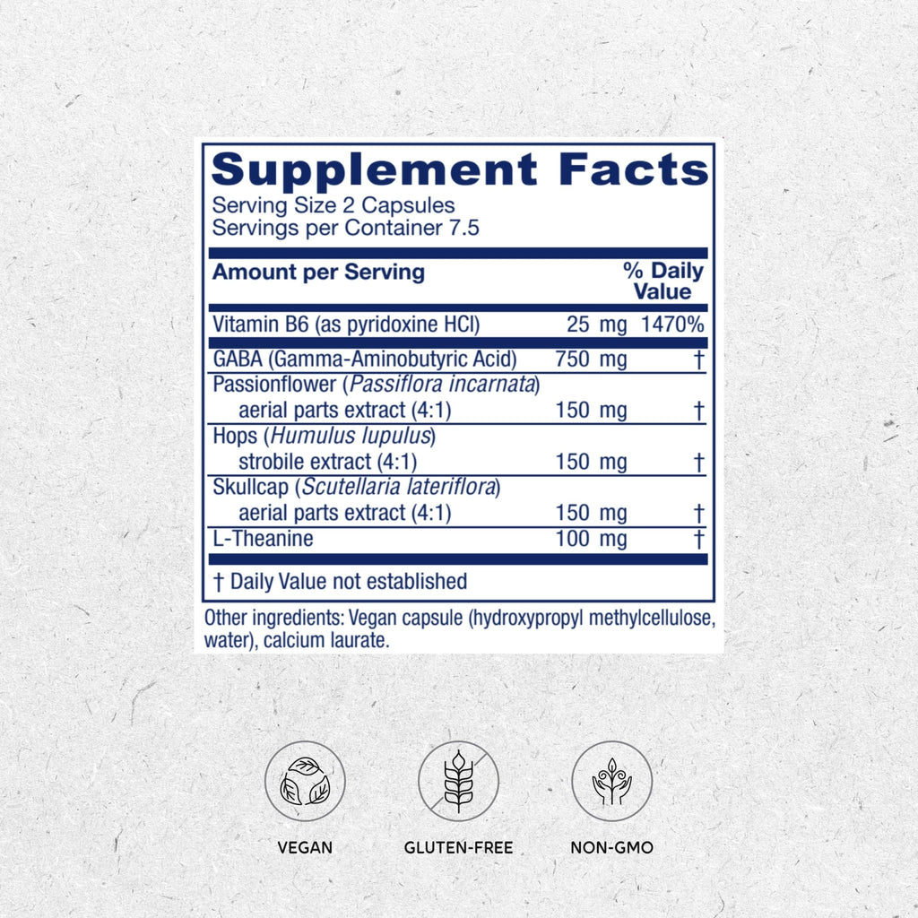 Vitanica GABA Ease - Relaxation Support Supplement with L-Theanine, GABA, & Vitamin B6 - Nervous System Support with Skullcap- Calm Support with Hops & Passion Flower - Vegan, Travel Size -15 Capsules - TrustMedUSA