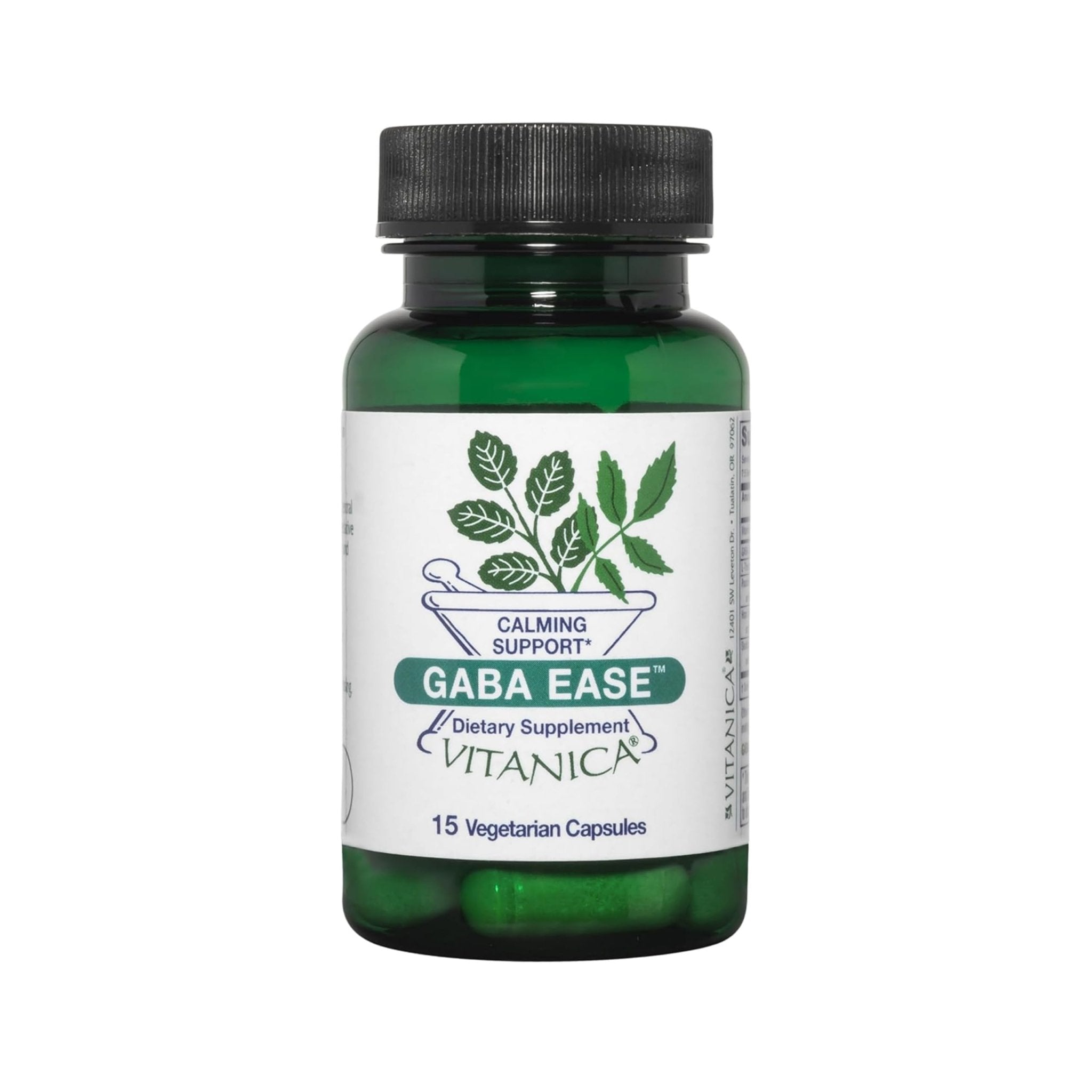 Vitanica GABA Ease - Relaxation Support Supplement with L-Theanine, GABA, & Vitamin B6 - Nervous System Support with Skullcap- Calm Support with Hops & Passion Flower - Vegan, Travel Size -15 Capsules - TrustMedUSA