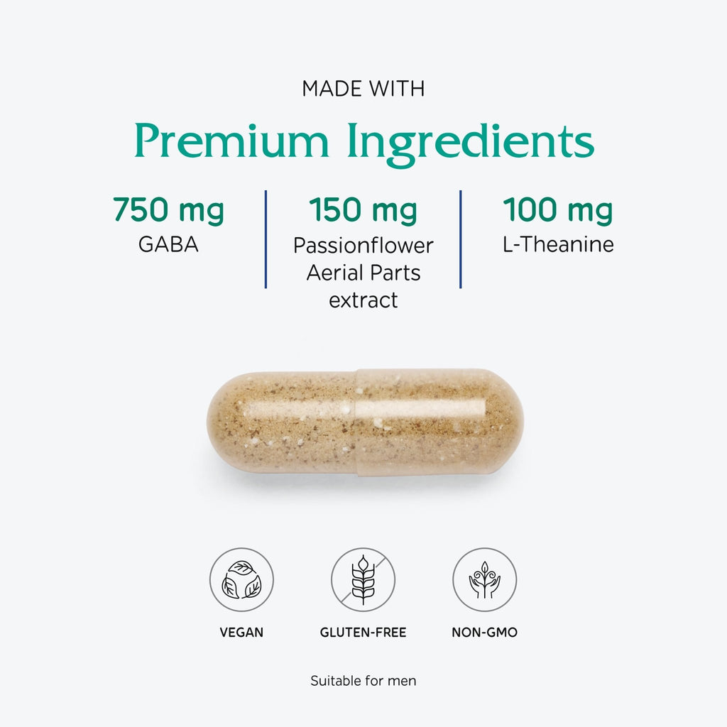 Vitanica GABA Ease - Relaxation Support Supplement with L-Theanine, GABA, & Vitamin B6 - Nervous System Support with Skullcap- Calm Support with Hops & Passion Flower - Vegan, Travel Size -15 Capsules - TrustMedUSA