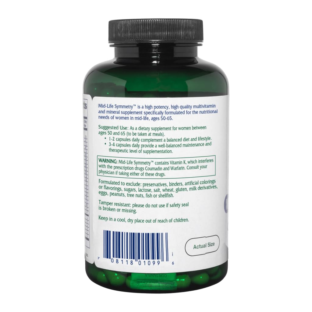 Vitanica - Mid-Life Symmetry, 50-65 High Potency Daily Multivitamin and Mineral, Vegan, 180 Capsules - TrustMedUSA
