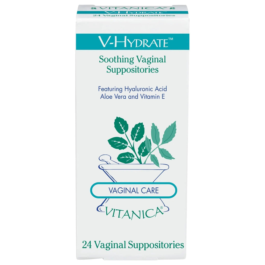 Vitanica V-Hydrate, Hyaluronic Acid Vaginal Suppositories for Comfort and Vaginal Hydration with Aloe Vera and Vitamin E, Hormone-Free & Drug-Free, Vegan, 2 Month Supply, 24 Count - TrustMedUSA