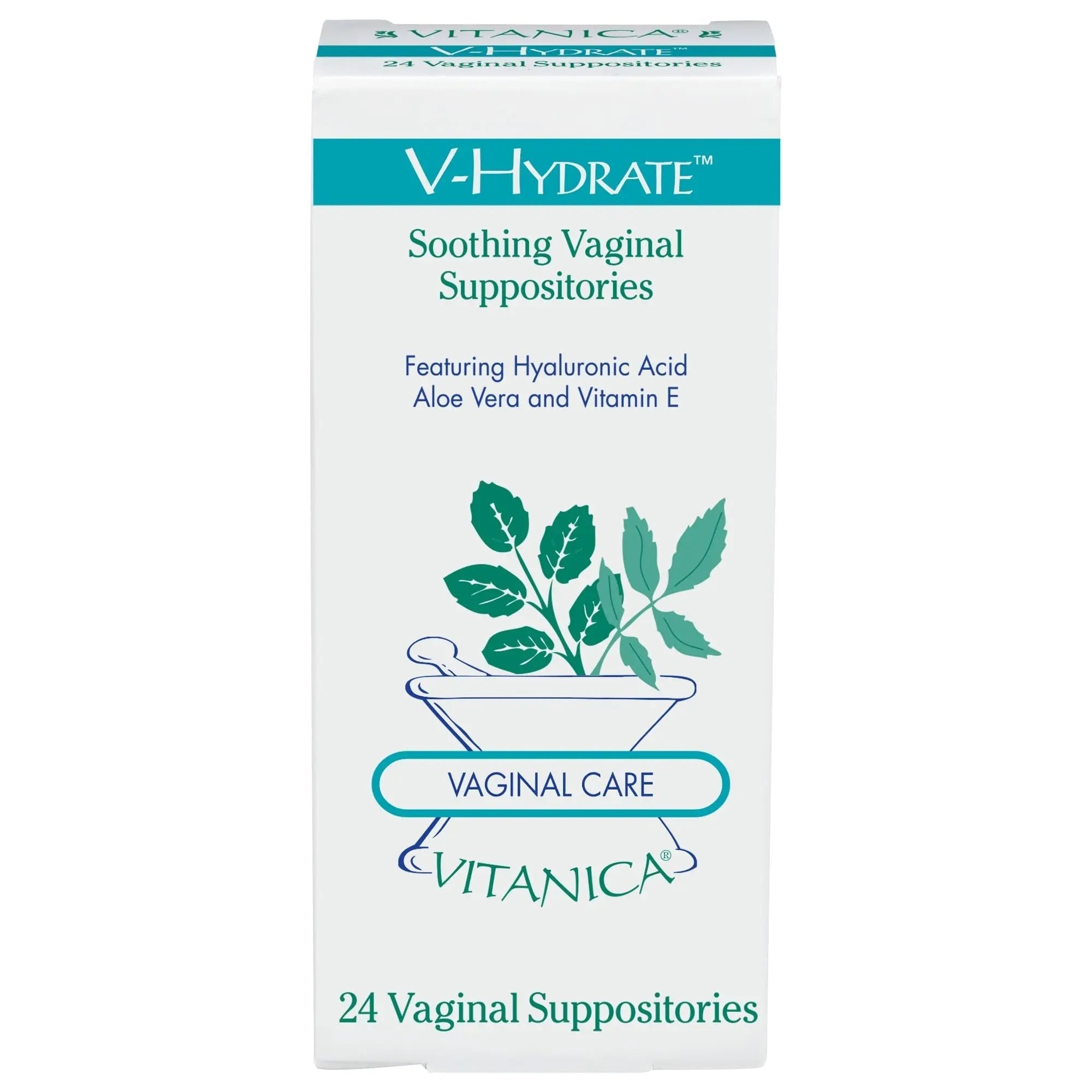 Vitanica V-Hydrate, Hyaluronic Acid Vaginal Suppositories for Comfort and Vaginal Hydration with Aloe Vera and Vitamin E, Hormone-Free & Drug-Free, Vegan, 2 Month Supply, 24 Count - TrustMedUSA