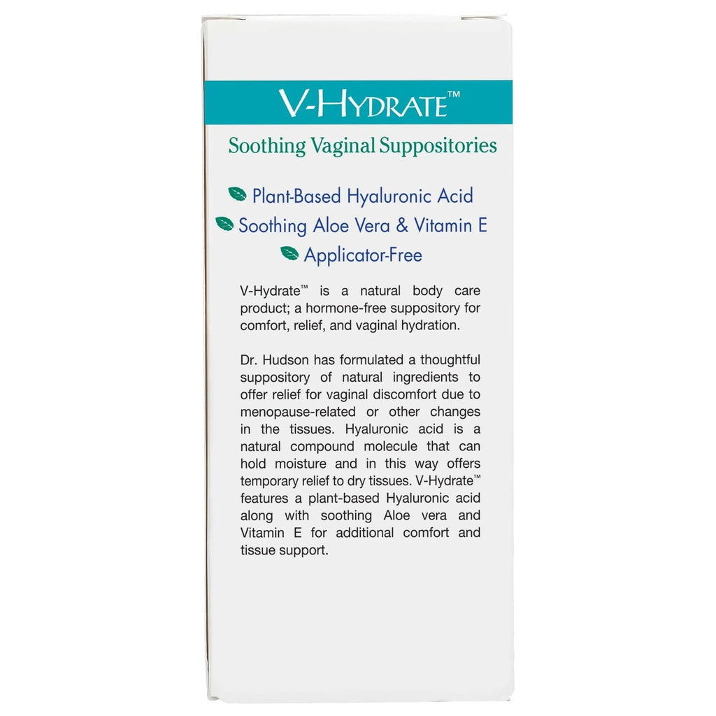 Vitanica V-Hydrate, Hyaluronic Acid Vaginal Suppositories for Comfort and Vaginal Hydration with Aloe Vera and Vitamin E, Hormone-Free & Drug-Free, Vegan, 2 Month Supply, 24 Count - TrustMedUSA
