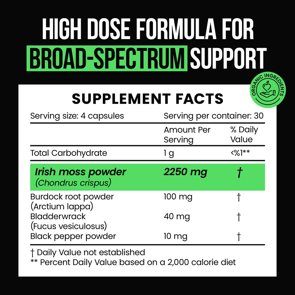 VitaRaw Organic Irish Sea Moss Capsules 2400 mg - Burdock Root and Bladderwrack Powder Real Seamoss Pills for Immune Support, Joint and Gut Health Help - Raw Sea Moss Advanced Herbal Supplement - TrustMedUSA