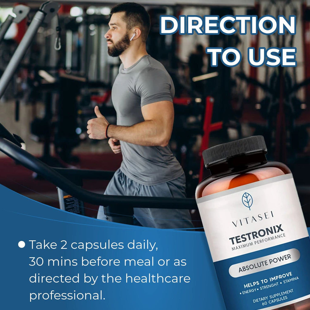 VITASEI Testronix Performance Supplement for Men - Energy and Muscle Supplements for Mens Health - 60 Capsules (Pack of 2) - TrustMedUSA