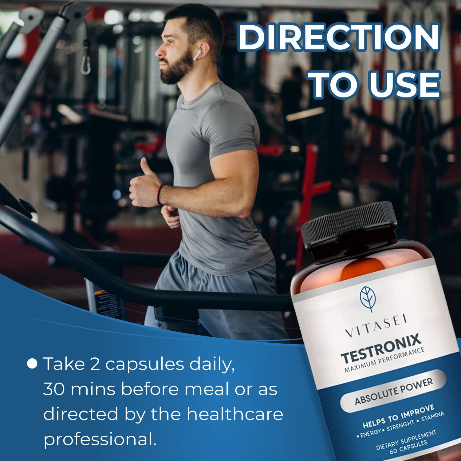 VITASEI Testronix Performance Supplement for Men - Energy and Muscle Supplements for Mens Health - 60 Capsules (Pack of 2) - TrustMedUSA