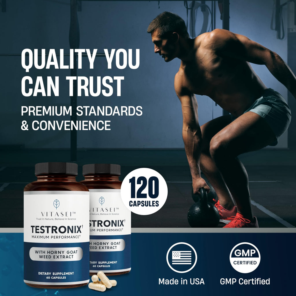 VITASEI Testronix Performance Supplement for Men - Energy and Muscle Supplements for Mens Health - 60 Capsules (Pack of 2) - TrustMedUSA