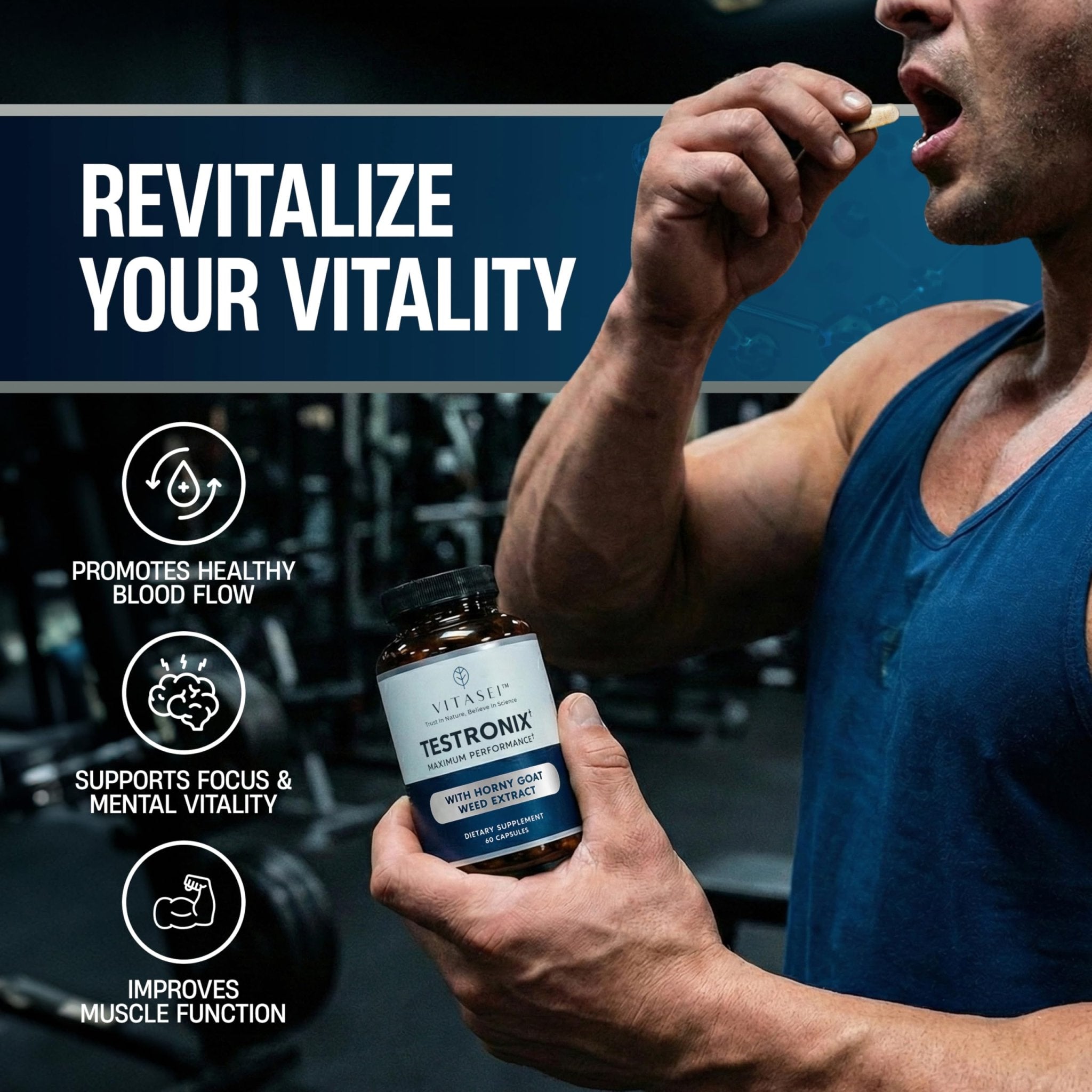 VITASEI Testronix Performance Supplement for Men - Energy and Muscle Supplements for Mens Health - 60 Capsules (Pack of 2) - TrustMedUSA