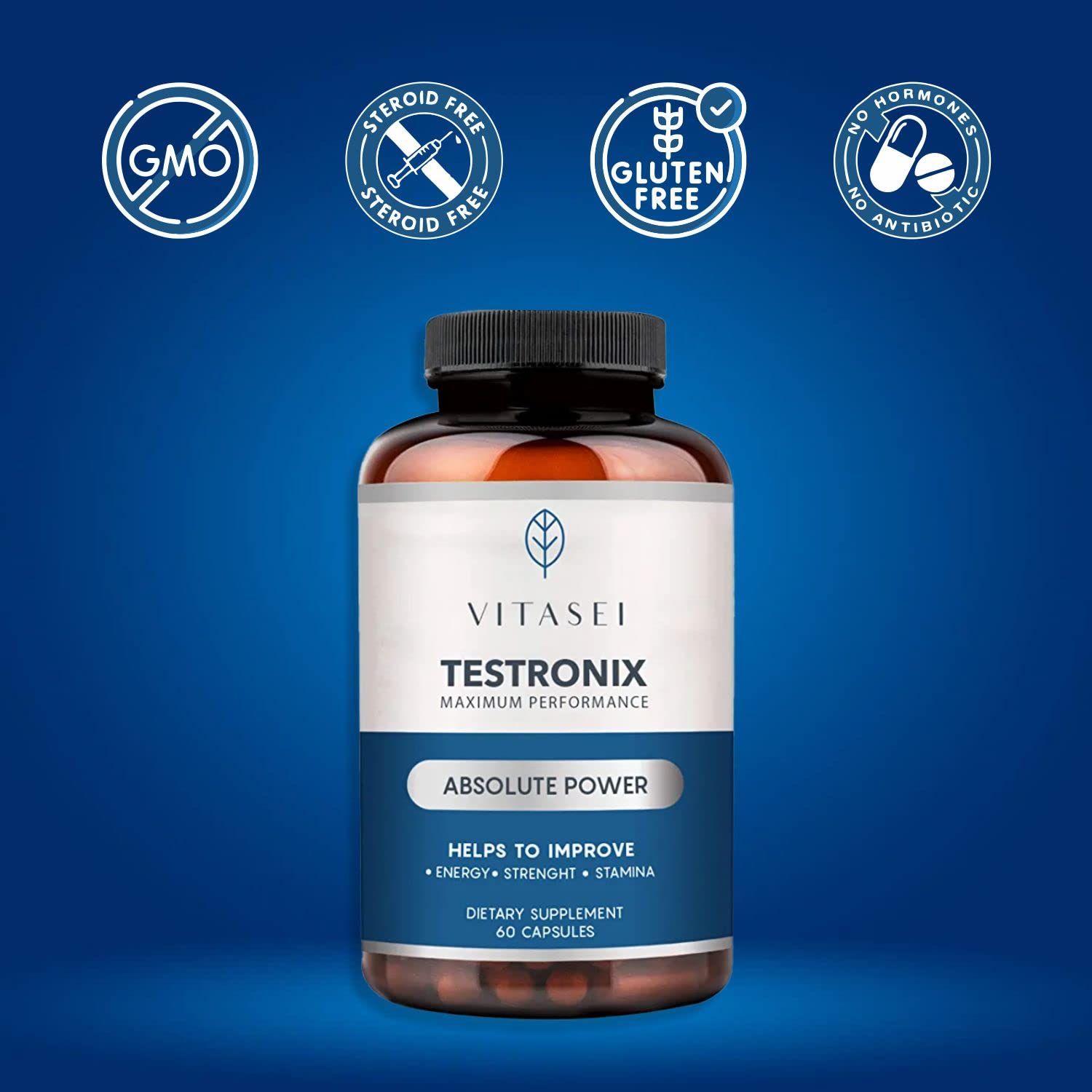 VITASEI Testronix Performance Supplement for Men - Energy and Muscle Supplements for Mens Health - 60 Capsules (Pack of 2) - TrustMedUSA