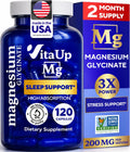 VitaUp Magnesium Glycinate 200mg - USA Made, Highly Absorbed, Non-GMO Magnesium for Relaxation, Deep Sleep, Bones & Heart - TrustMedUSA