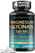 VITBOOST Magnesium Glycinate 500mg - High Absorption Chelated Supplement - Supports Sleep, Muscle Recovery & Heart Health - Non-GMO - TrustMedUSA