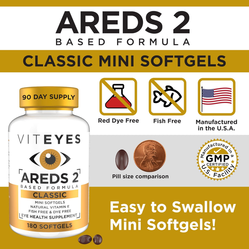 Viteyes AREDS 2 Classic Macular Health Formula Softgels, Eye Health Vitamin to Support Macular Health, Lower Zinc, Eye Vitamins, Macular Vitamins, Beta-Carotene Free, 180 Softgels - TrustMedUSA