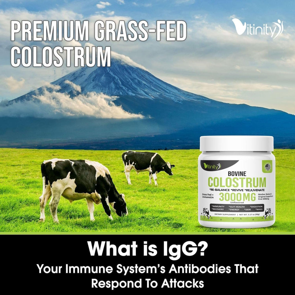VITINITY Grass Fed Bovine Colostrum Powder for Humans 3000 mg - Natural IgG Colostrum Supplement Gut Health, Immune Support, Muscle Recovery, Wellness | Pure Colostrum Superfood,Unflavored 2 Pack - TrustMedUSA