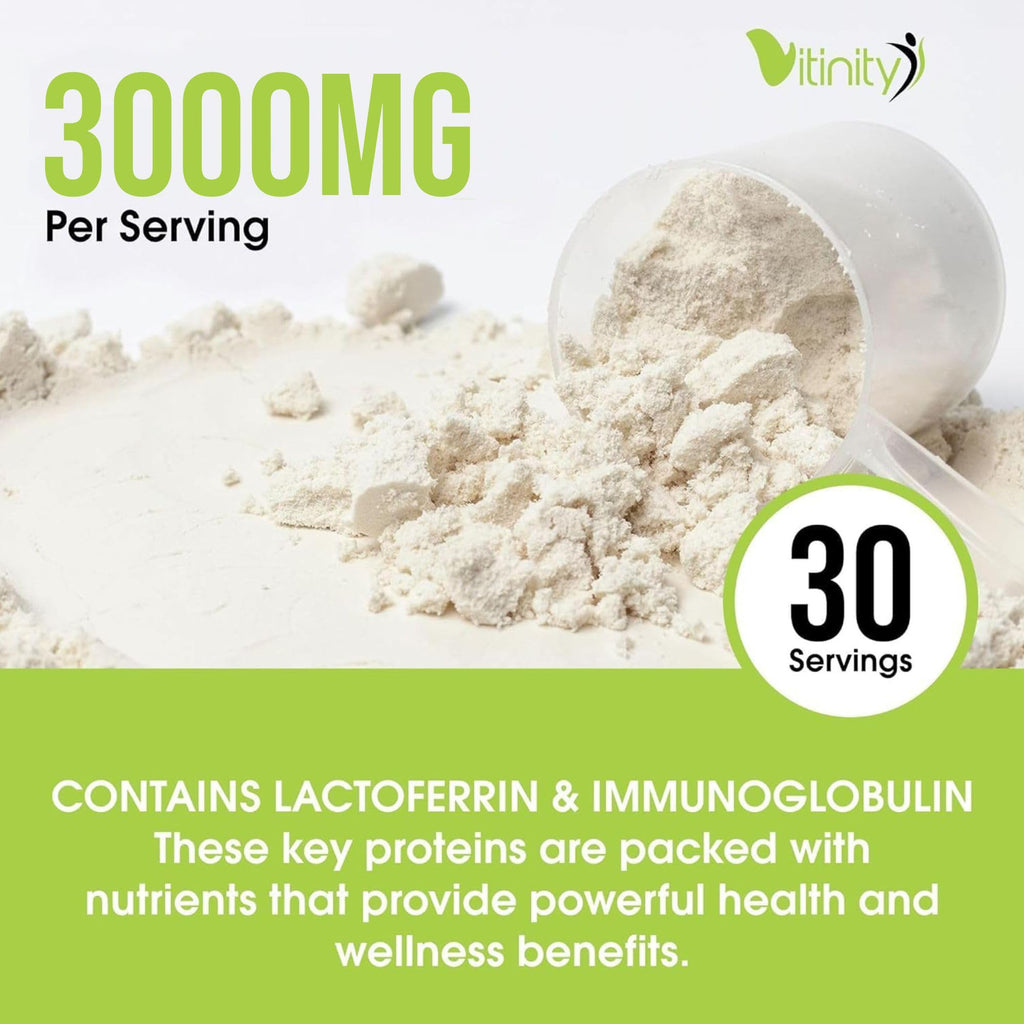 VITINITY Grass Fed Bovine Colostrum Powder for Humans 3000 mg - Natural IgG Colostrum Supplement Gut Health, Immune Support, Muscle Recovery, Wellness | Pure Colostrum Superfood,Unflavored 2 Pack - TrustMedUSA