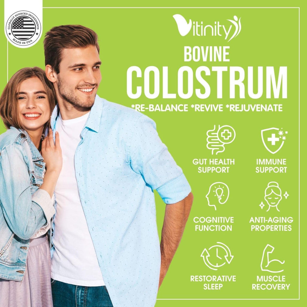 VITINITY Grass Fed Bovine Colostrum Powder for Humans 3000 mg - Natural IgG Colostrum Supplement Gut Health, Immune Support, Muscle Recovery, Wellness | Pure Colostrum Superfood,Unflavored 2 Pack - TrustMedUSA