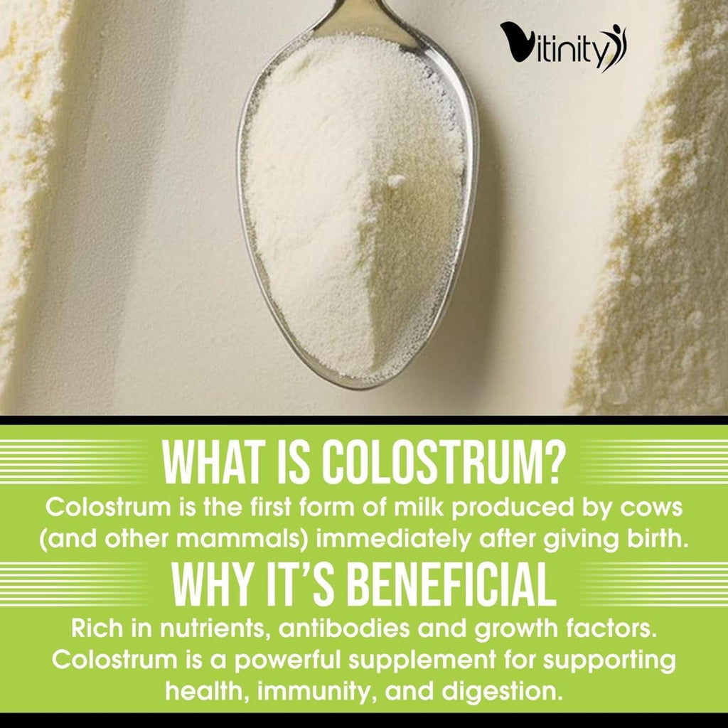 VITINITY Grass Fed Bovine Colostrum Powder for Humans 3000 mg - Natural IgG Colostrum Supplement Gut Health, Immune Support, Muscle Recovery, Wellness | Pure Colostrum Superfood,Unflavored 2 Pack - TrustMedUSA