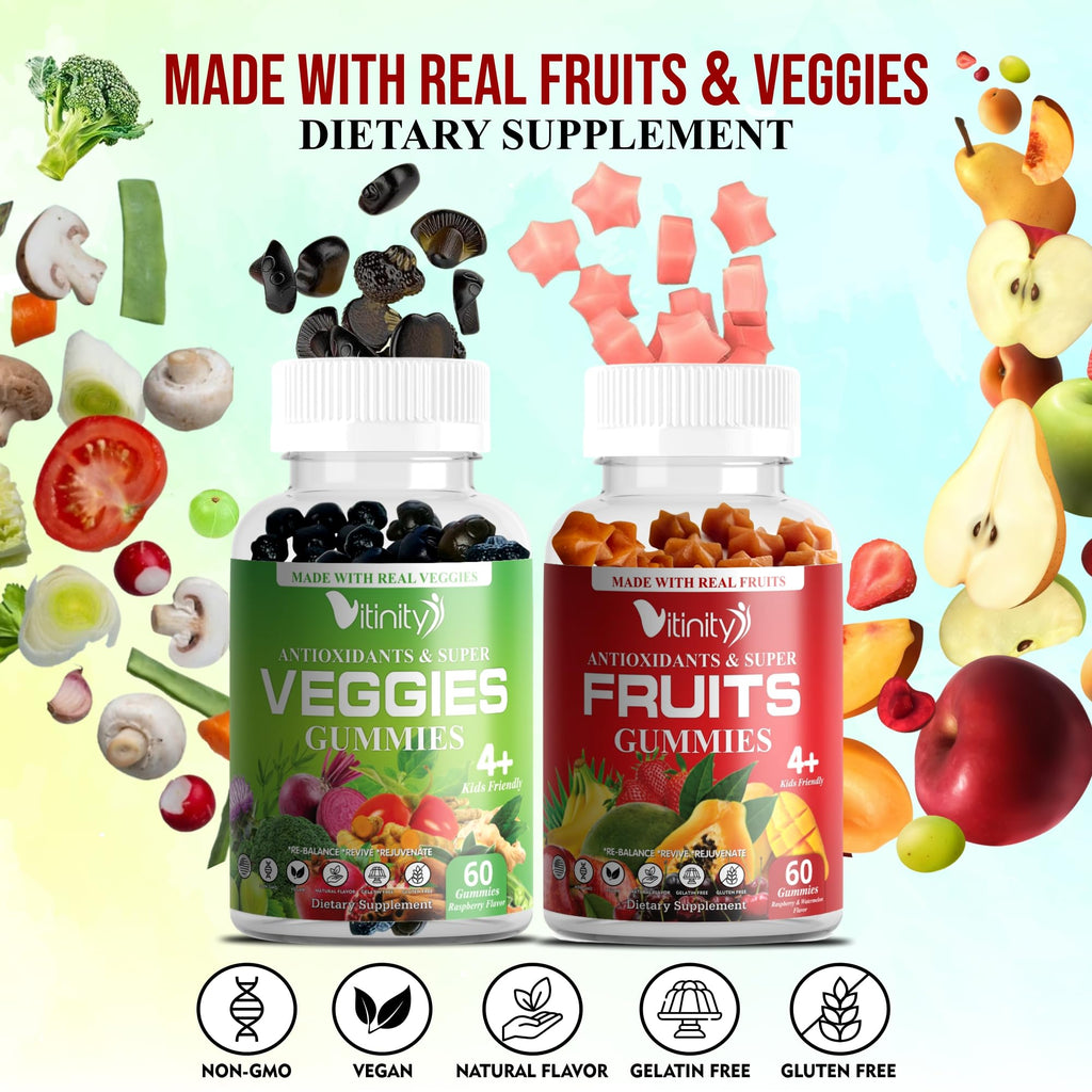 VITINITY Made with Real Fruit-Real Veggie Gummies-Superfood Vegetable Vitamin Supplement for Women,Men,Kids-Blend of Fruit and Greens for Daily Health.Fruits and Vegetables Supplements (30-Day Supply) - TrustMedUSA