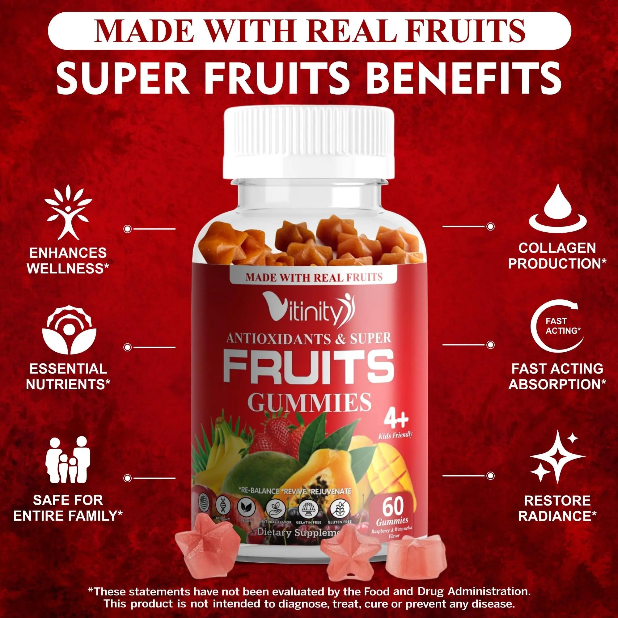 VITINITY Made with Real Super Fruits Delicious Gummy Supplement,Men,Women & Kids - TrustMedUSA