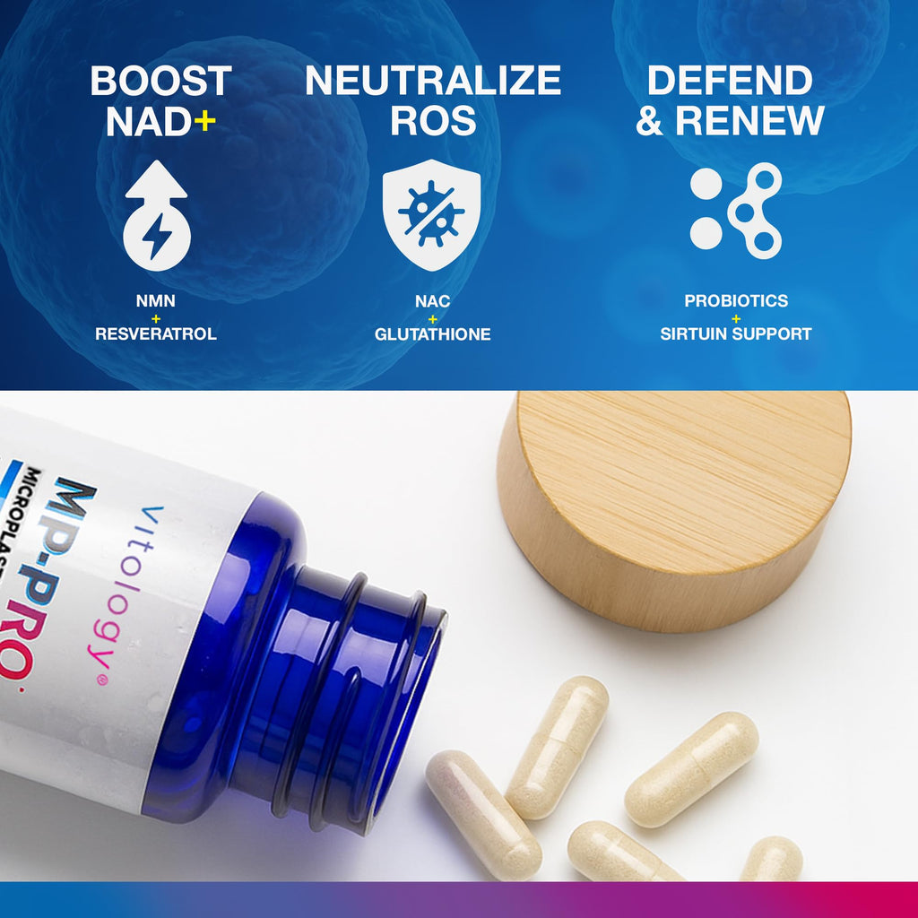Vitology MP-PRO Microplastics Defense | 15 Billion CFU Probiotic + Antioxidant Blend | NMN, NAC, Glutathione, Resveratrol & Charcoal | Supports Cellular Detox, Longevity & Gut Health – 60 Capsules - TrustMedUSA
