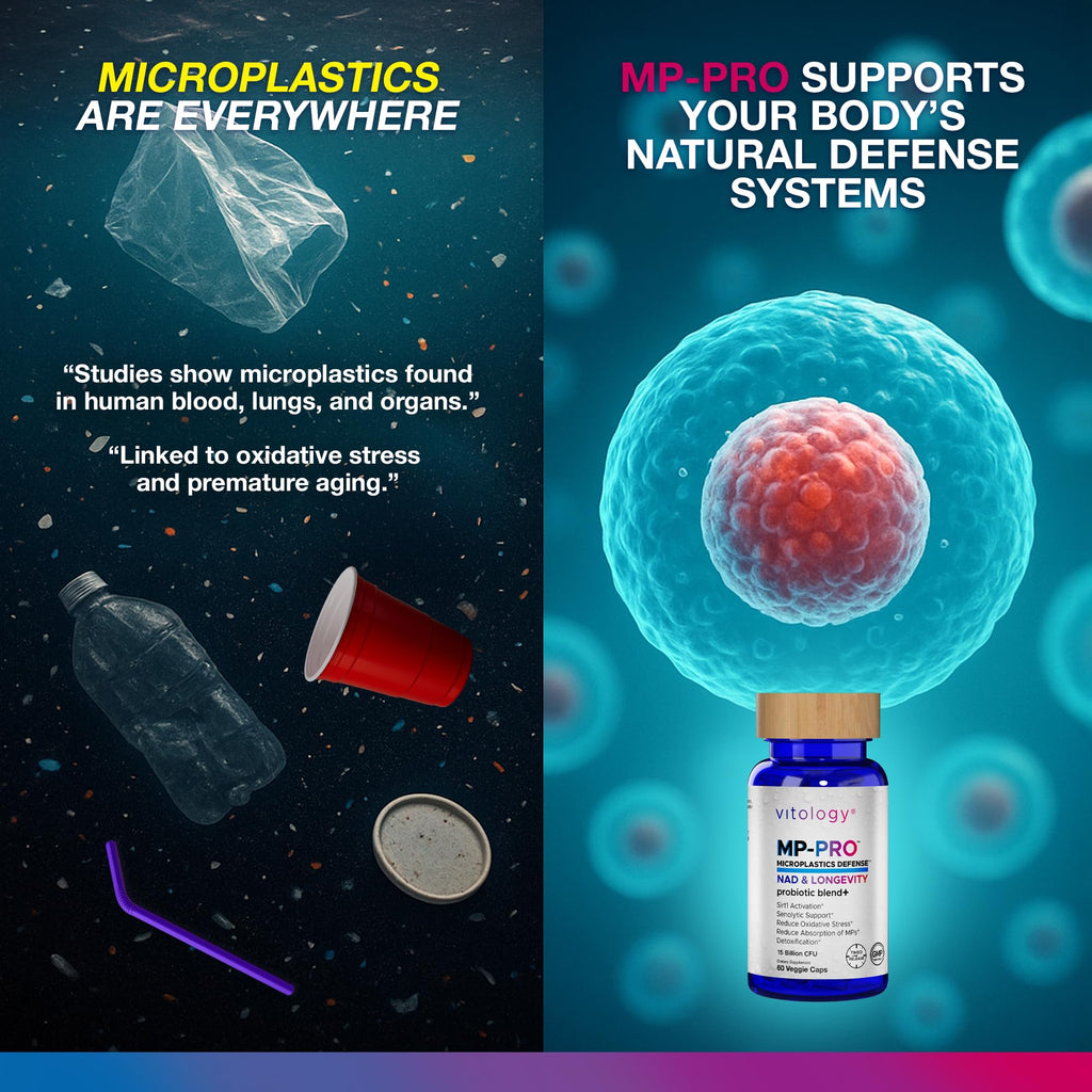 Vitology MP-PRO Microplastics Defense | 15 Billion CFU Probiotic + Antioxidant Blend | NMN, NAC, Glutathione, Resveratrol & Charcoal | Supports Cellular Detox, Longevity & Gut Health – 60 Capsules - TrustMedUSA