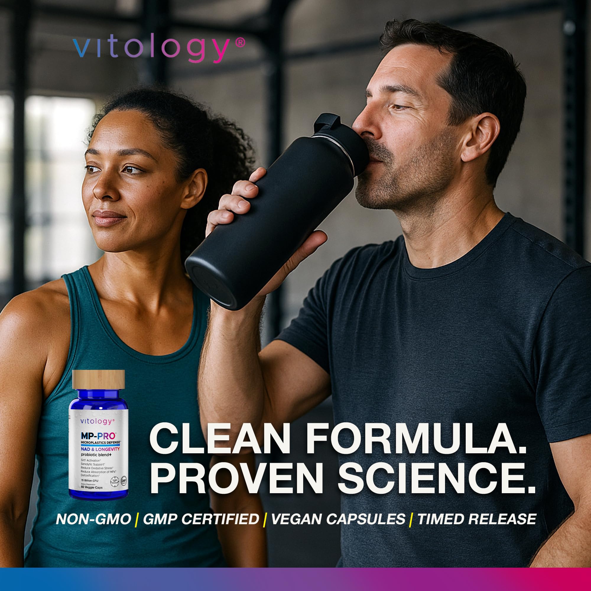 Vitology MP-PRO Microplastics Defense | 15 Billion CFU Probiotic + Antioxidant Blend | NMN, NAC, Glutathione, Resveratrol & Charcoal | Supports Cellular Detox, Longevity & Gut Health – 60 Capsules - TrustMedUSA