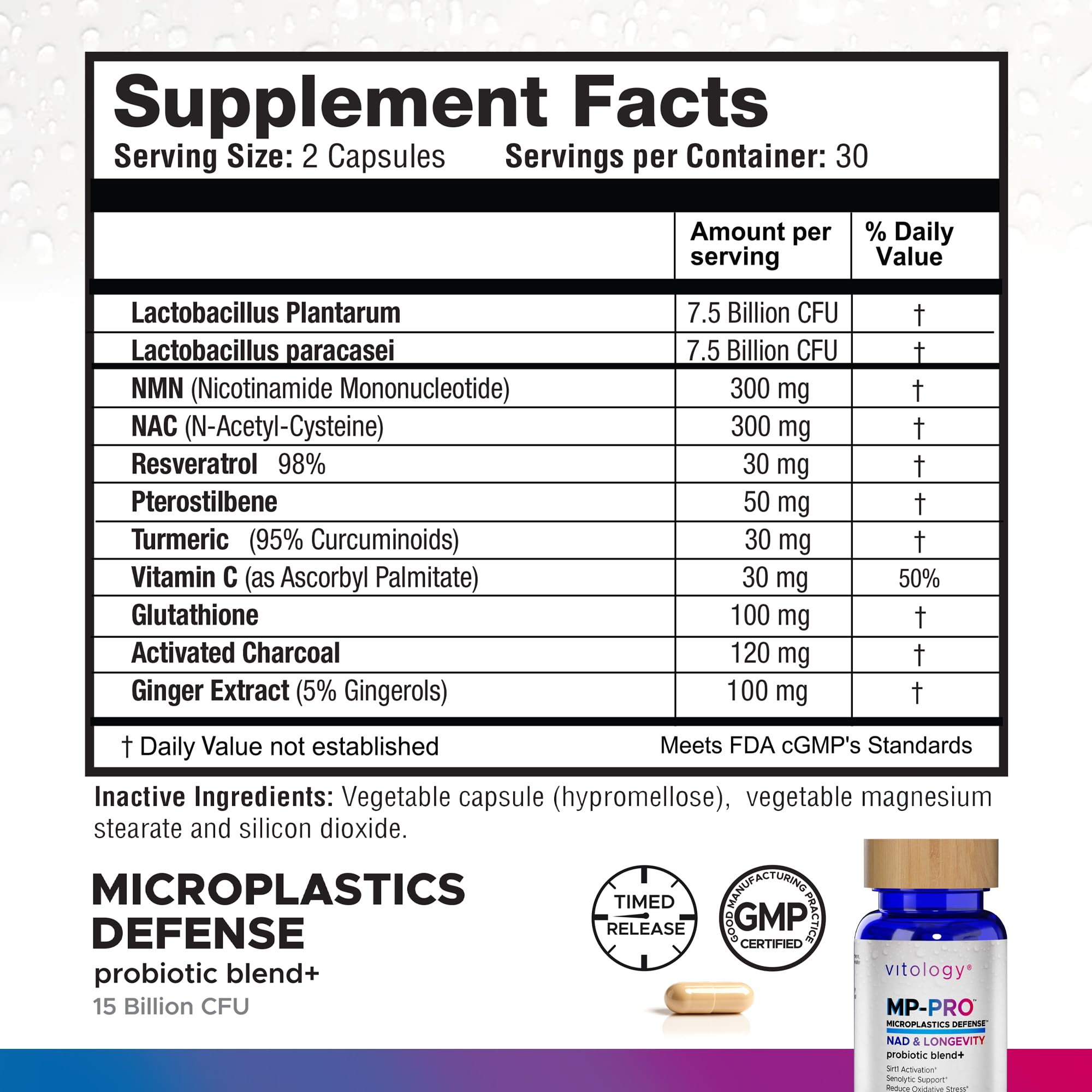 Vitology MP-PRO Microplastics Defense | 15 Billion CFU Probiotic + Antioxidant Blend | NMN, NAC, Glutathione, Resveratrol & Charcoal | Supports Cellular Detox, Longevity & Gut Health – 60 Capsules - TrustMedUSA