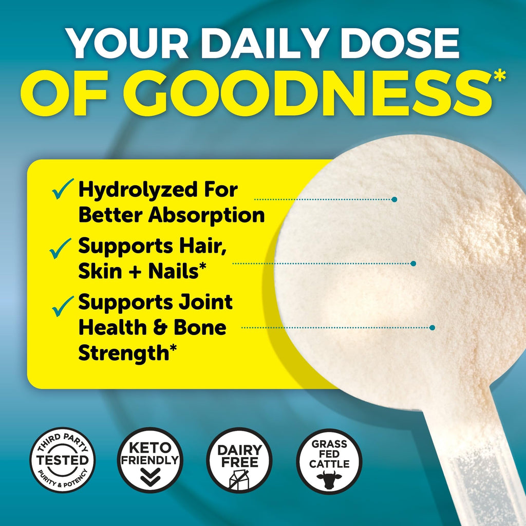 Viva Naturals Collagen Peptides Powder - Grass-Fed Hydrolyzed Bovine, Type I & III - 19 g Protein, Unflavored, Easy Dissolving - Joint, Skin, Hair & Nail Support - Paleo, Keto, Non-GMO - 1lb - Maple Wellness Supplements