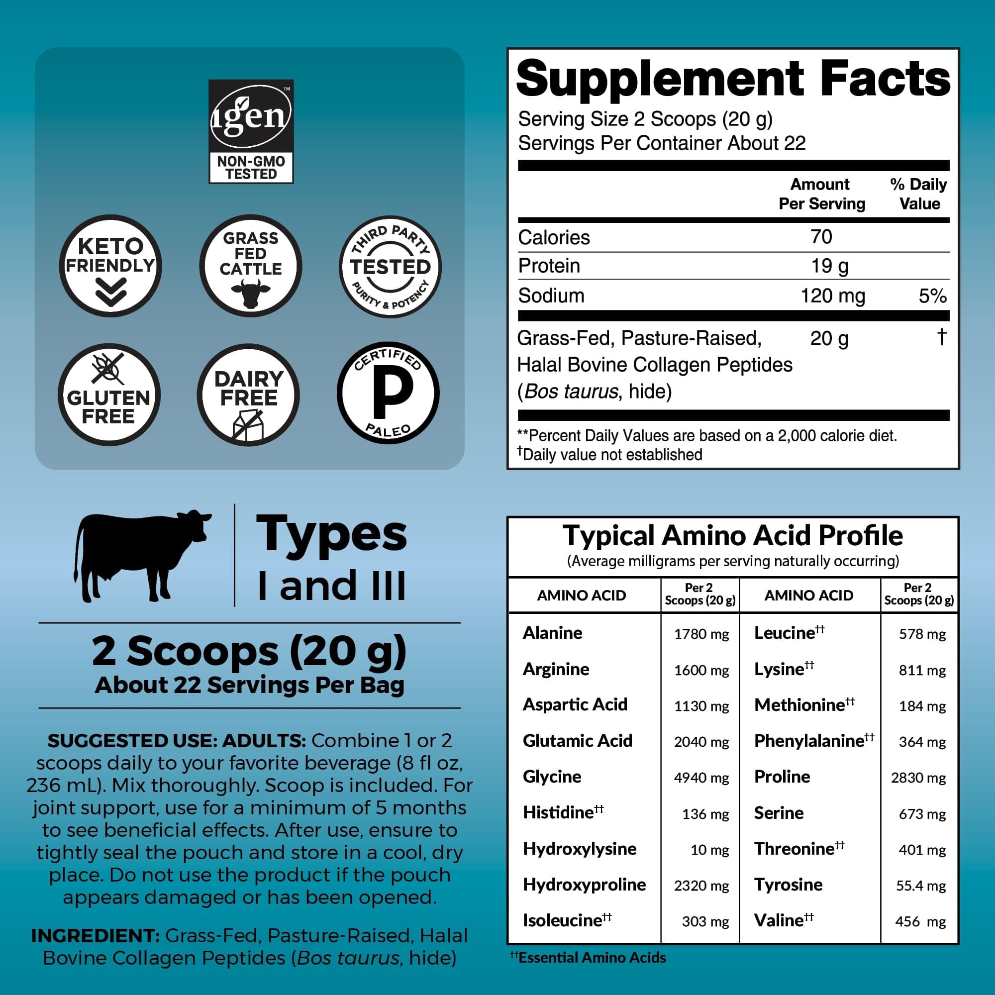 Viva Naturals Collagen Peptides Powder - Grass-Fed Hydrolyzed Bovine, Type I & III - 19 g Protein, Unflavored, Easy Dissolving - Joint, Skin, Hair & Nail Support - Paleo, Keto, Non-GMO - 1lb - Maple Wellness Supplements