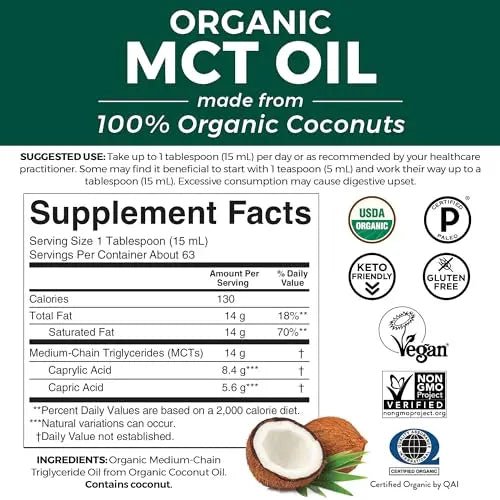 Viva Naturals Organic MCT Oil for Keto Coffee (32 fl oz) - Best MCT Oil Supplement - TrustMedUSA