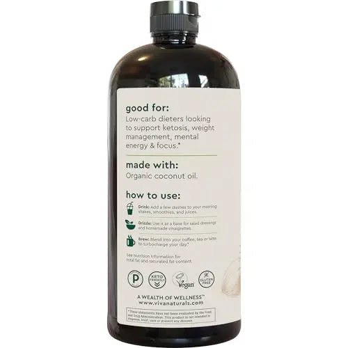 Viva Naturals Organic MCT Oil for Keto Coffee (32 fl oz) - Best MCT Oil Supplement - TrustMedUSA