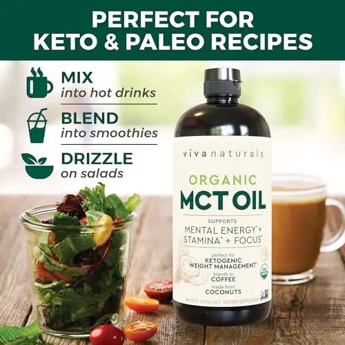 Viva Naturals Organic MCT Oil for Keto Coffee (32 fl oz) - Best MCT Oil Supplement - TrustMedUSA