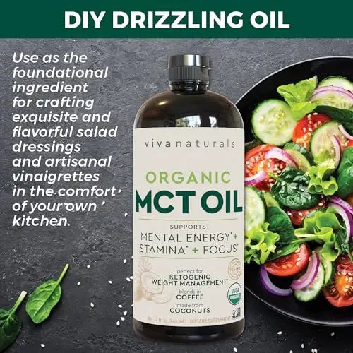 Viva Naturals Organic MCT Oil for Keto Coffee (32 fl oz) - Best MCT Oil Supplement - TrustMedUSA