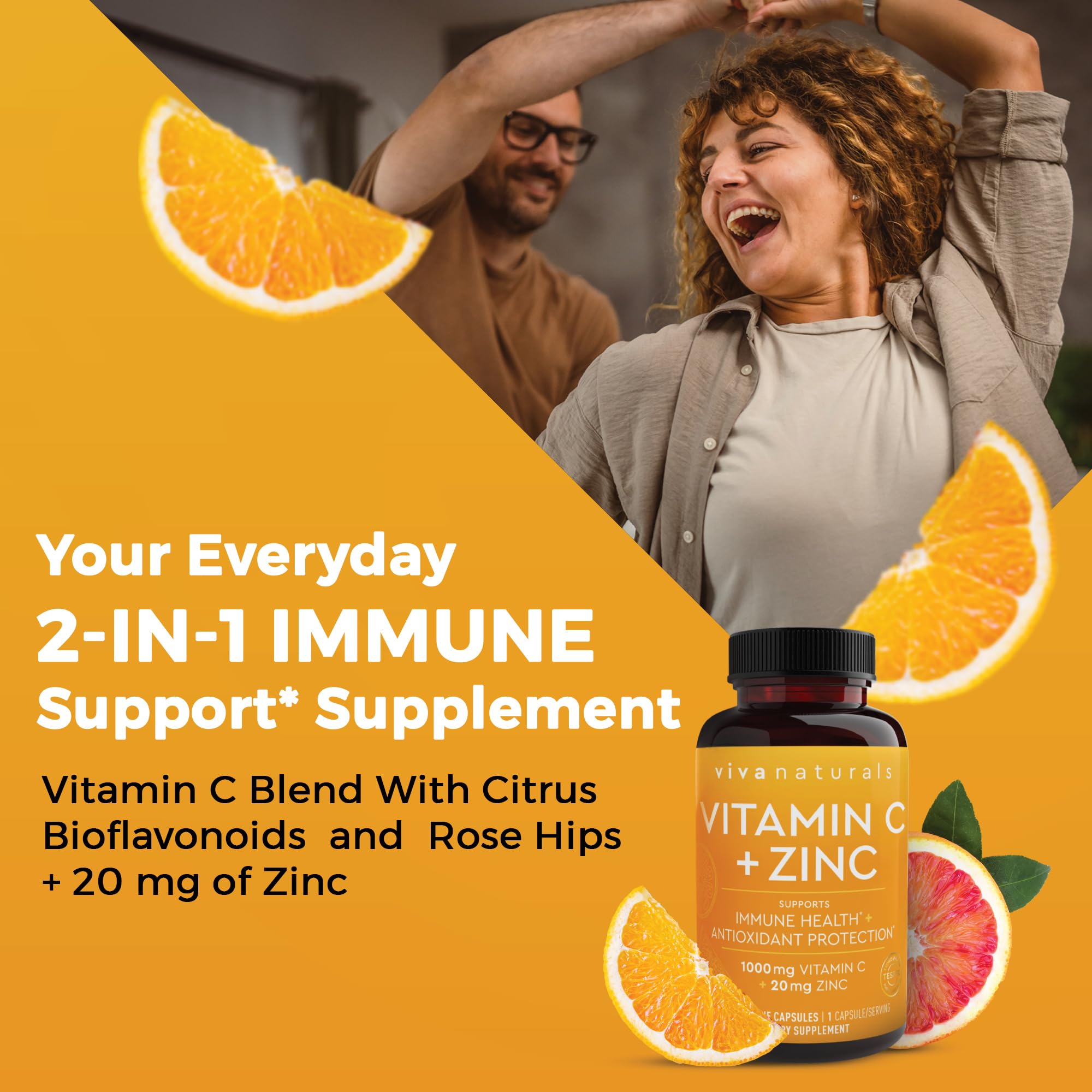Viva Naturals Vitamin C and Zinc Supplement (250 Capsules) - 1000 mg Vitamin C with Zinc 20 mg Antioxidant Supplements for Immune Support, Vitamin Supplement for Adults - TrustMedUSA