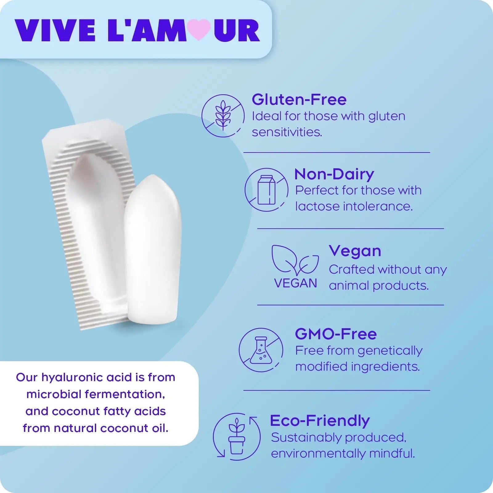 Vive L'Amour 15mg Hyaluronic Acid Vaginal Suppositories (2-Pack, 24 Count), Vaginal Moisturizer, Continuous Hydration, Relieves Vaginal Dryness, Restores Natural Softness & Elasticity, Vaginal Health - TrustMedUSA
