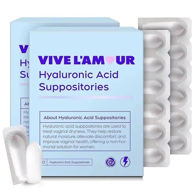 Vive L'Amour 15mg Hyaluronic Acid Vaginal Suppositories (2-Pack, 24 Count), Vaginal Moisturizer, Continuous Hydration, Relieves Vaginal Dryness, Restores Natural Softness & Elasticity, Vaginal Health - TrustMedUSA
