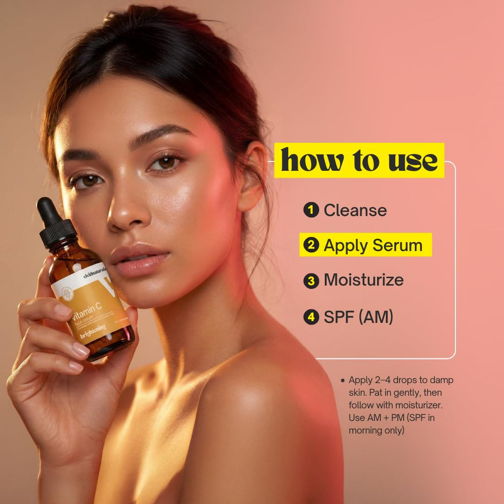 Vivid Naturals Vitamin C Serum For Face With Hyaluronic and Ferulic Acid 60ml Made In USA - Lightweight Non-Sticky Vit C Serum Face for Hydrating Brighter Smooth Fresh Skin Glow Fast Absorbing - Maple Wellness Supplements