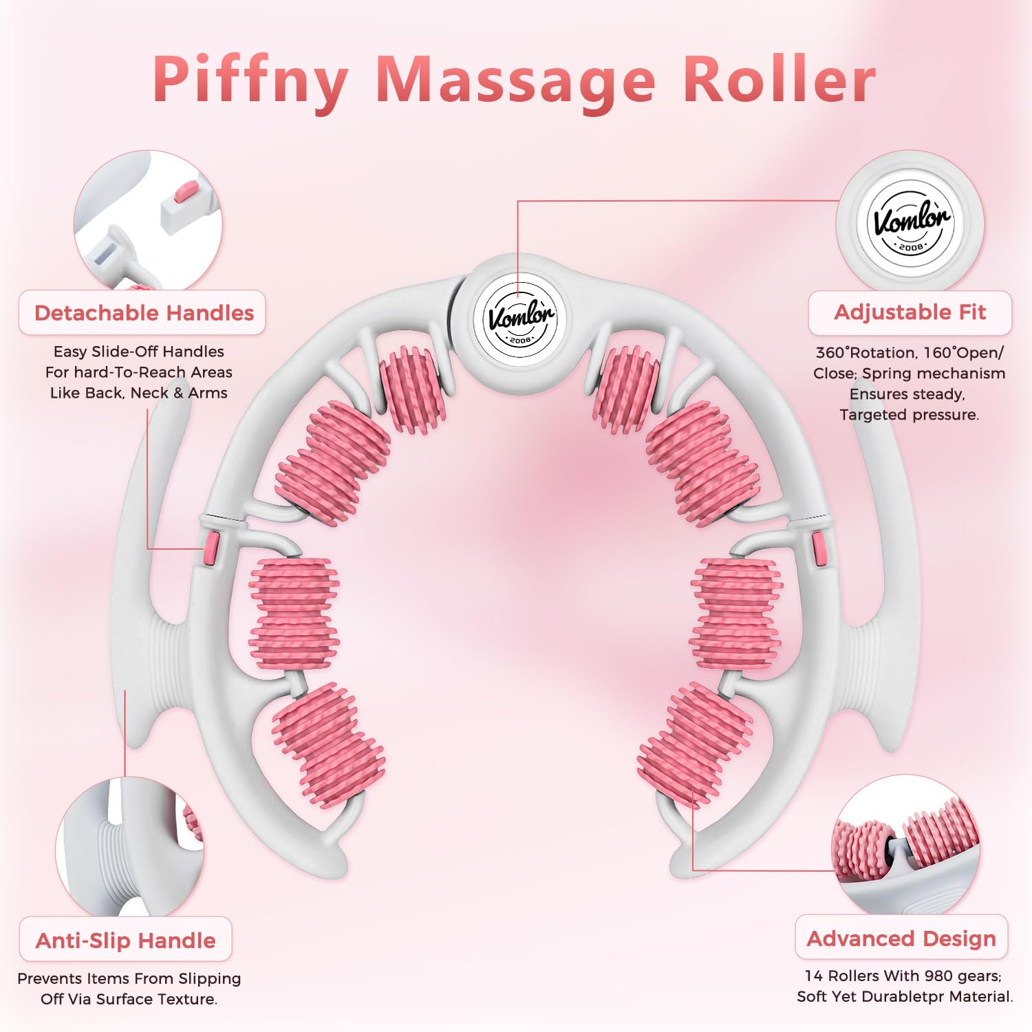 VOMLOR Cellulite Massage Roller - Lymphatic Drainage Tool for Deep Tissue Fascia Massage - Muscle Roller for Legs & Buttocks, Anti-Cellulite Massager for Body Contouring and Skin Smoothing - Maple Wellness Supplements