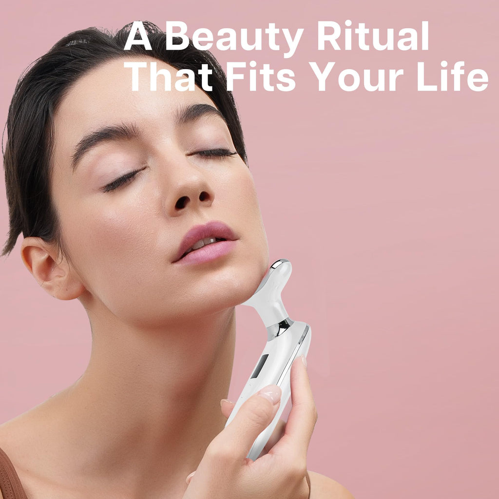VRAIKO Lilac 7-in-1 Beauty Massager for Face and Neck - Jawline Lifting & Firming - Face Lymphatic Drainage Massager for Anti Aging Wrinkle, Forehead Lines, and Dark Circles, White - Maple Wellness Supplements