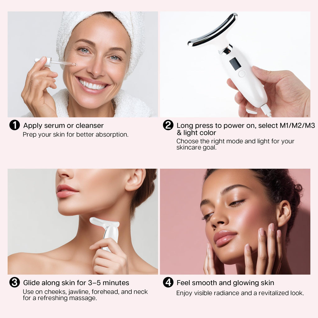 VRAIKO Lilac 7-in-1 Beauty Massager for Face and Neck - Jawline Lifting & Firming - Face Lymphatic Drainage Massager for Anti Aging Wrinkle, Forehead Lines, and Dark Circles, White - Maple Wellness Supplements
