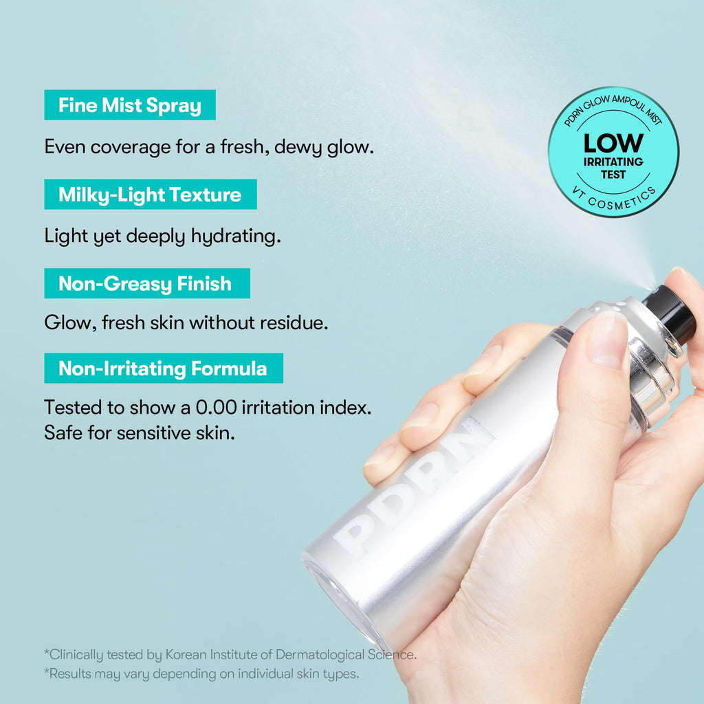 VT COSMETICS PDRN Glow Ampoule, PDRN Facial Mist, Deep Hydration Spray Serum, Vegan Skin Care, Light-weight Face Moisturizer, Plumping Effect, Fragrance-Free, Korean SkinCare (3.38 fl oz / 100 ml) - TrustMedUSA