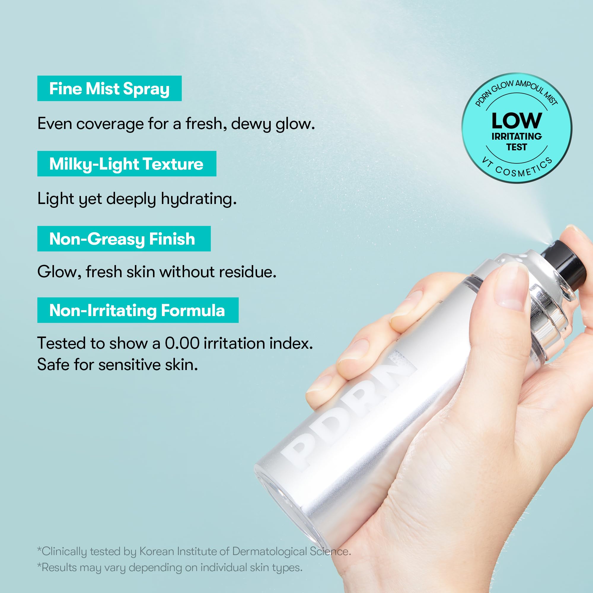 VT COSMETICS PDRN Glow Ampoule, PDRN Facial Mist, Deep Hydration Spray Serum, Vegan Skin Care, Light-weight Face Moisturizer, Plumping Effect, Fragrance-Free, Korean SkinCare (3.38 fl oz / 100 ml) - TrustMedUSA